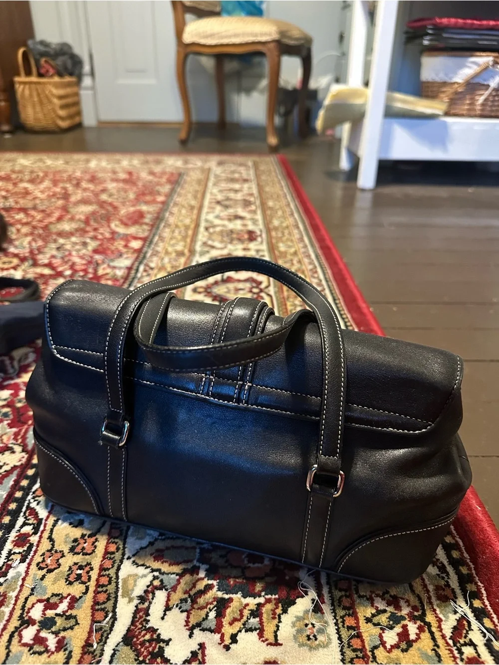 Coach Black Leather Duffel Satchel with Contrast Stitching